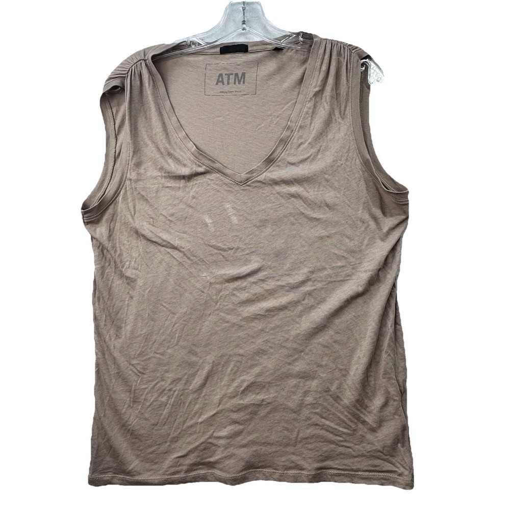 ATM Womens VNeck Neck Lightweight Tank Top Tan Soft Size Medium **Flaw